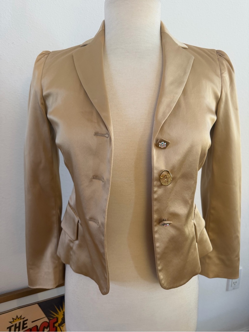 Vintage Moschino Champagne Gold Silky Satin
Bow-Back Blazer Y2K era. Size 4